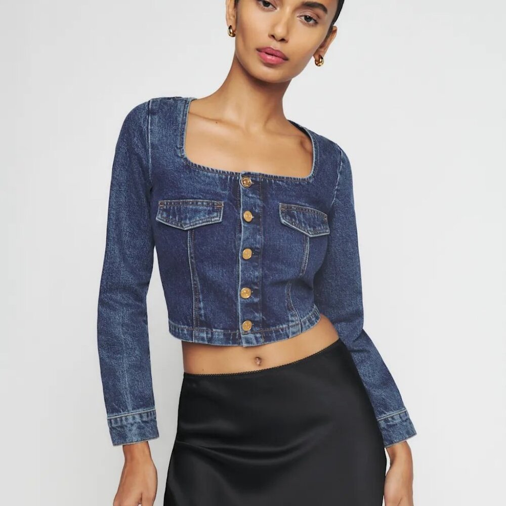 Reformation Alina Denim Top Newport - Size 6